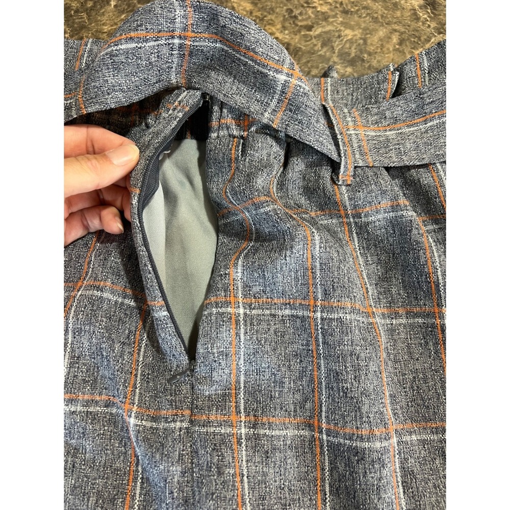 Entro Grey Orange Plaid Paperbag Waist Mini Skirt Belted High Rise Small Fall - Picture 8 of 9